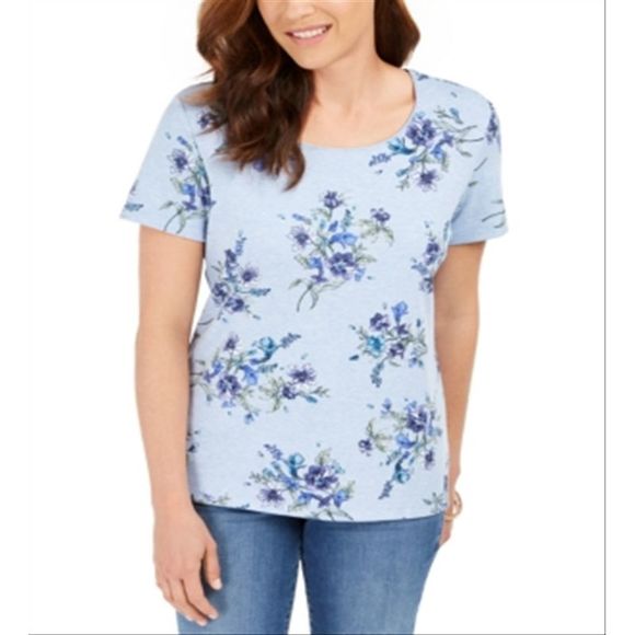 Karen Scott Womens Three Quarter Sleeve Top Blue Size X Large main image 0